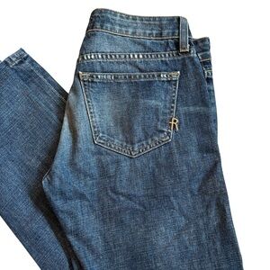 Rich And Skinny Classic Blue Straight Jeans with Faded Wash Distressing Size 26